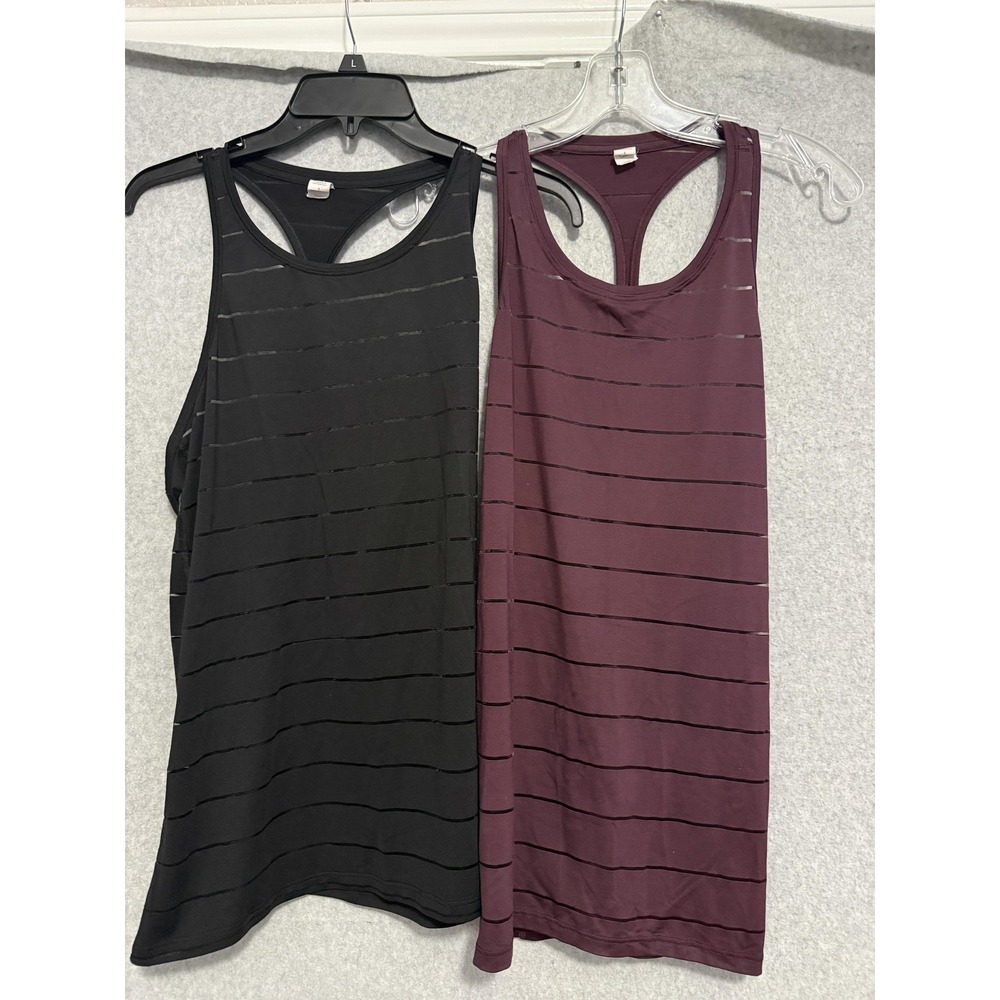Athleta Tank Top Womens Small Black Burgundy Lot 2 Sheer Stripe Racerback